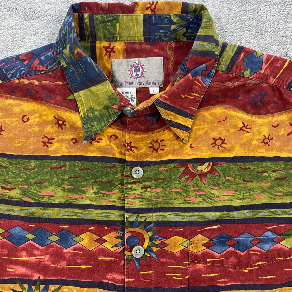 Vintage The Territory Ahead Shirt Men Large Multicolor Abstract Cotton Button Up